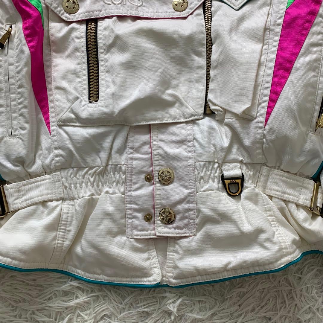 美品□アシックス レトロ スキーウェア ホワイト マルチカラー M