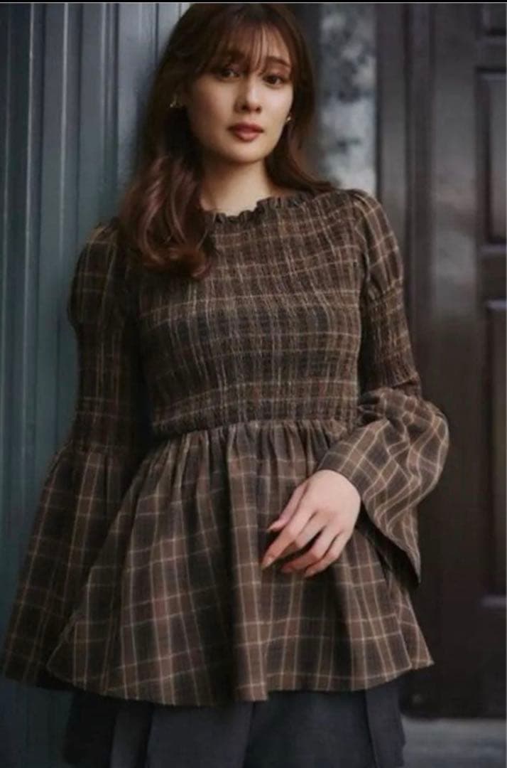 トップス FORHER Checked Flared Peplum Top Checked Flared Peplum Top - メルカリ