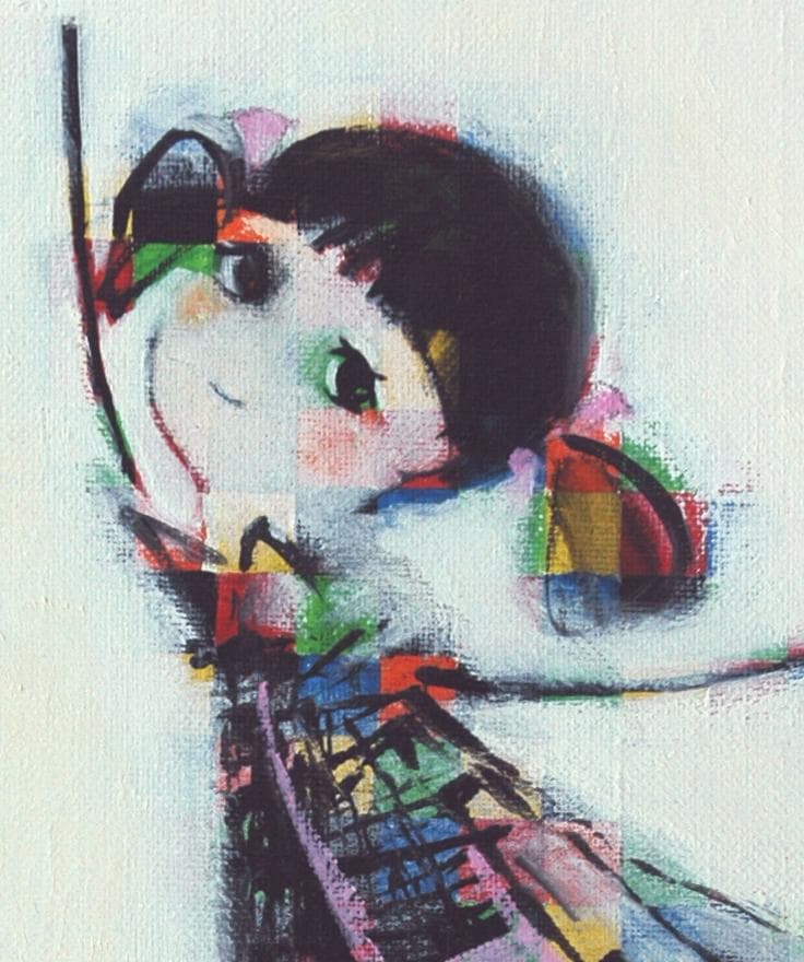 油絵 菅家令子 絵 絵画 インテリア 額付(黒) F4-030419 猫と女の子