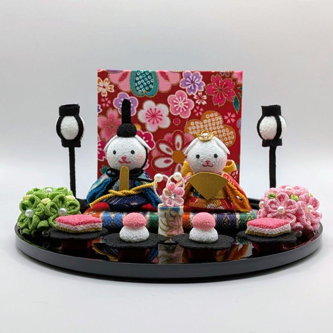 ひな人形 親王飾り ネコ ちりめん細工 つまみ細工 雛人形 ひな祭りH26