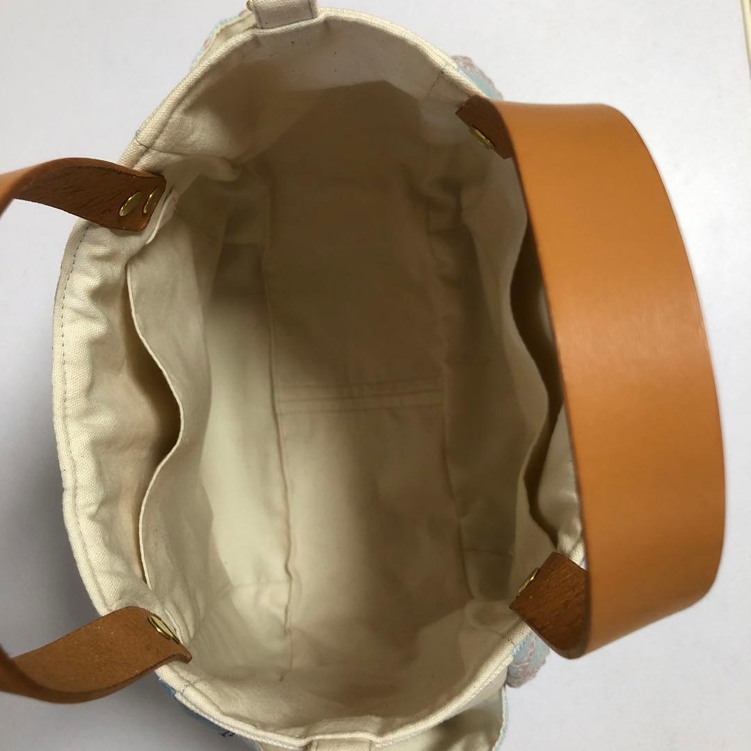 バルーンバッグ（M）ミナペルホネン 《タンバリン&choucho》Blueヌメ革