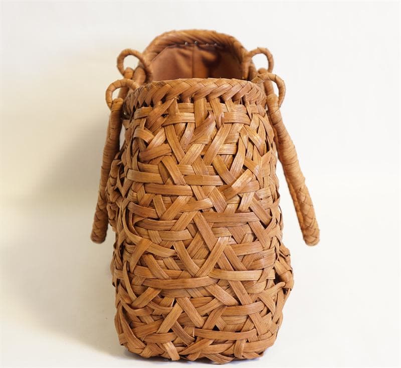 山葡萄 リング取手 籠 バッグ 六角花束嵌入 乱れ編み かごバッグ