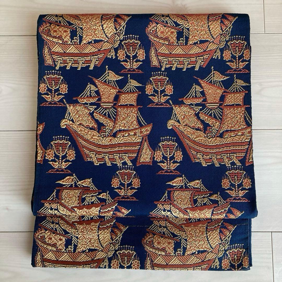 アンティーク京袋帯　南蛮船の織り出し　上質　正絹　No.77-26