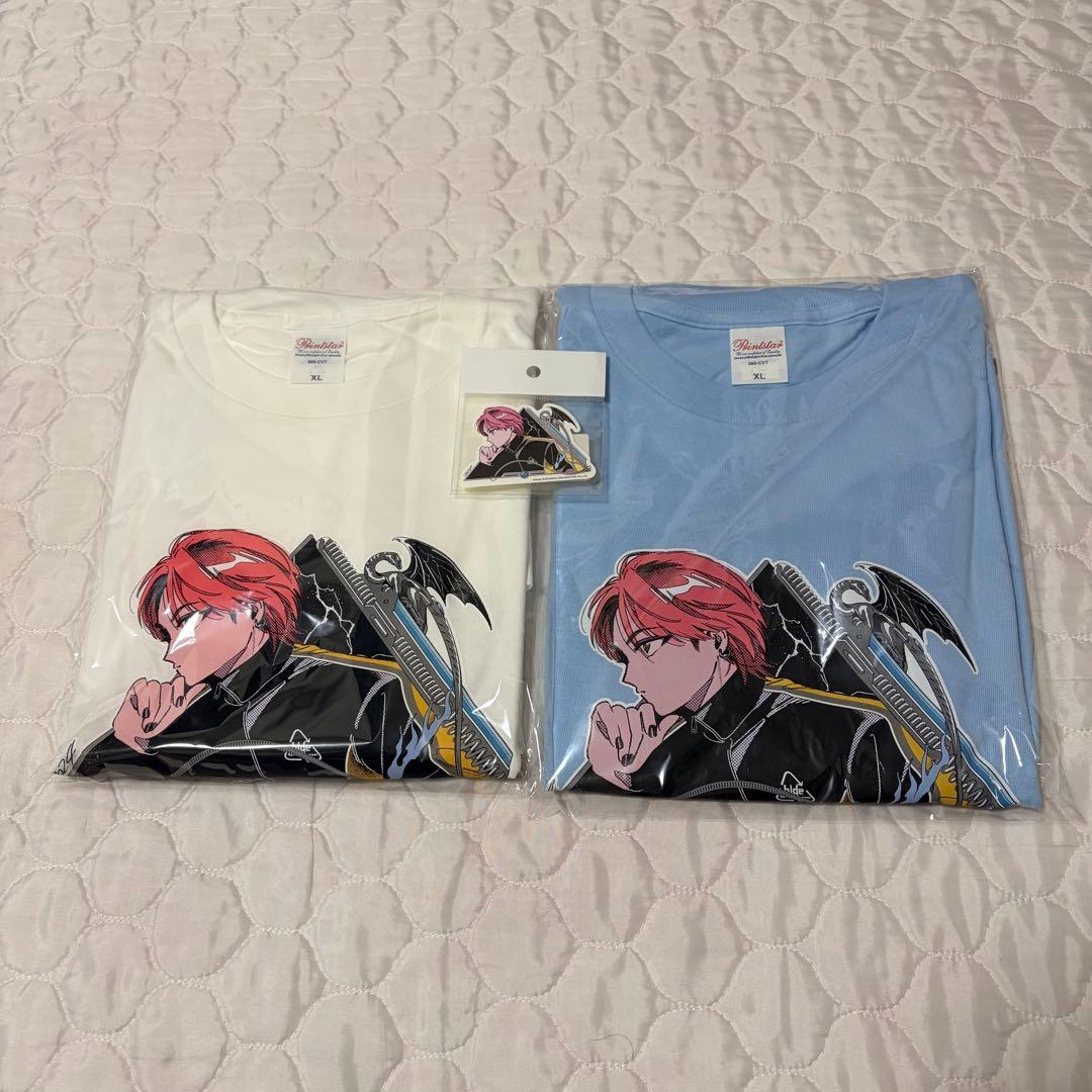 未使用 Tシャツ 2枚セットXLサイズ hide 電Q コラボ ステッカー付き PDS × モンスターストライク ガチャリドラ Tシャツ｜モンスター