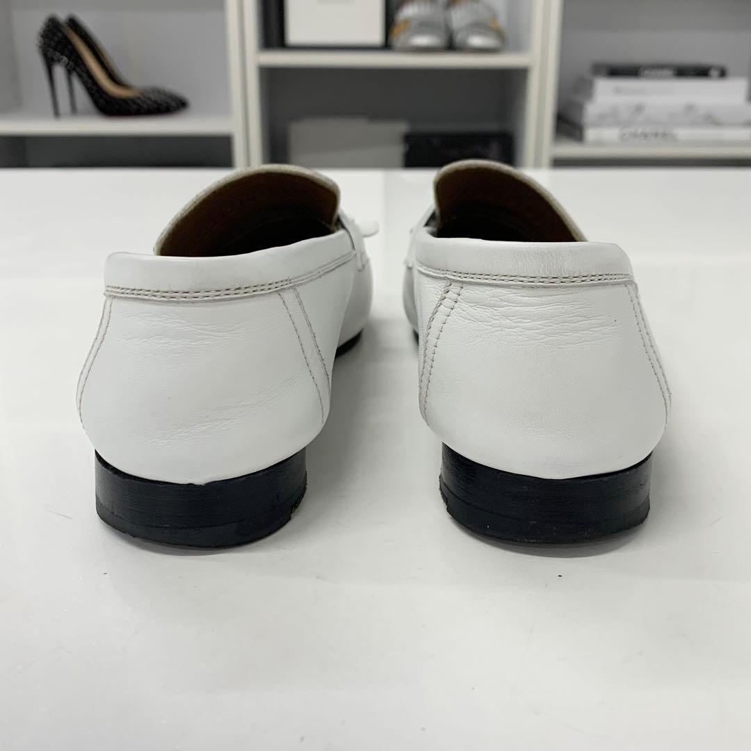 エルメス ロワイヤル レザー H金具 フリンジ ローファー ホワイト