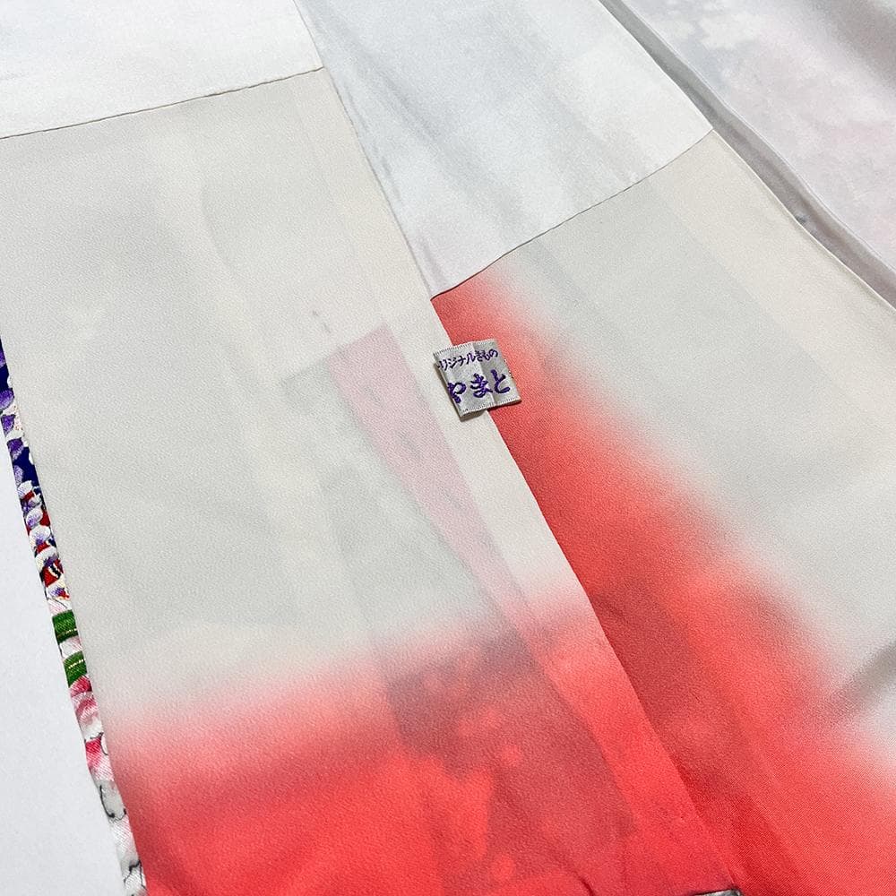 千總 振袖 正絹 青 友禅染 綸子 ちりめん 中古 花 №ymk0085 - メルカリ