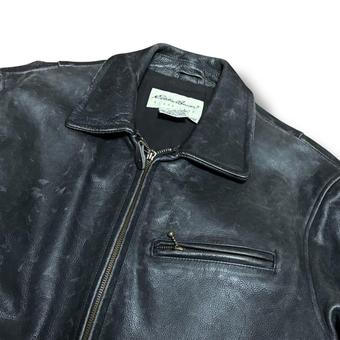 状態良好】90's 白タグ エディーバウアー 牛革 シングルライダース