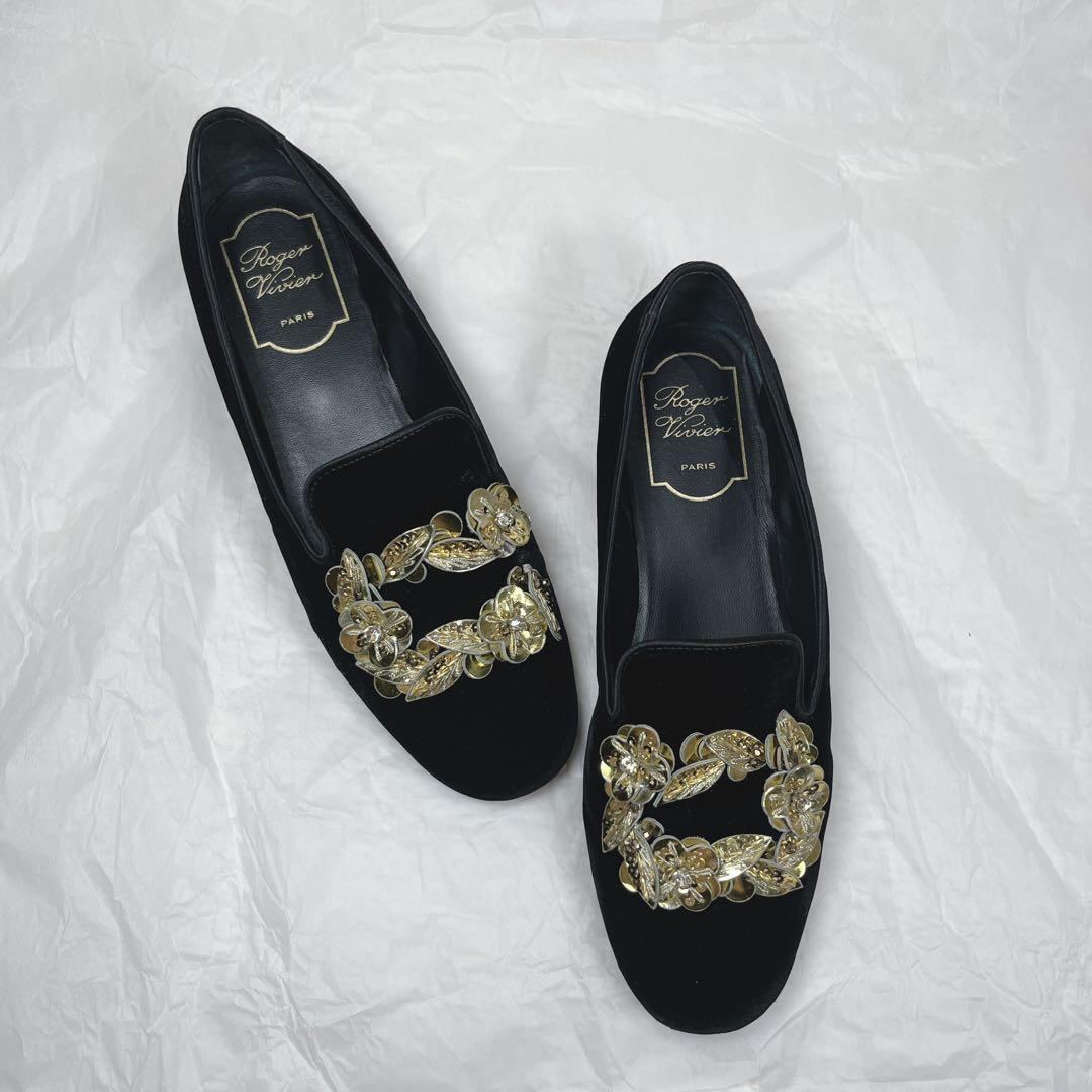 美品✨ロジェヴィヴィエ　ベルベットフラットシューズ　モチーフ　23〜23.5cm