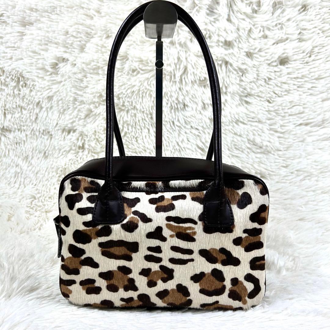 美品✨ 濱野皮革工藝 ハラコ レザー ハンドバッグ レオパード 皇室