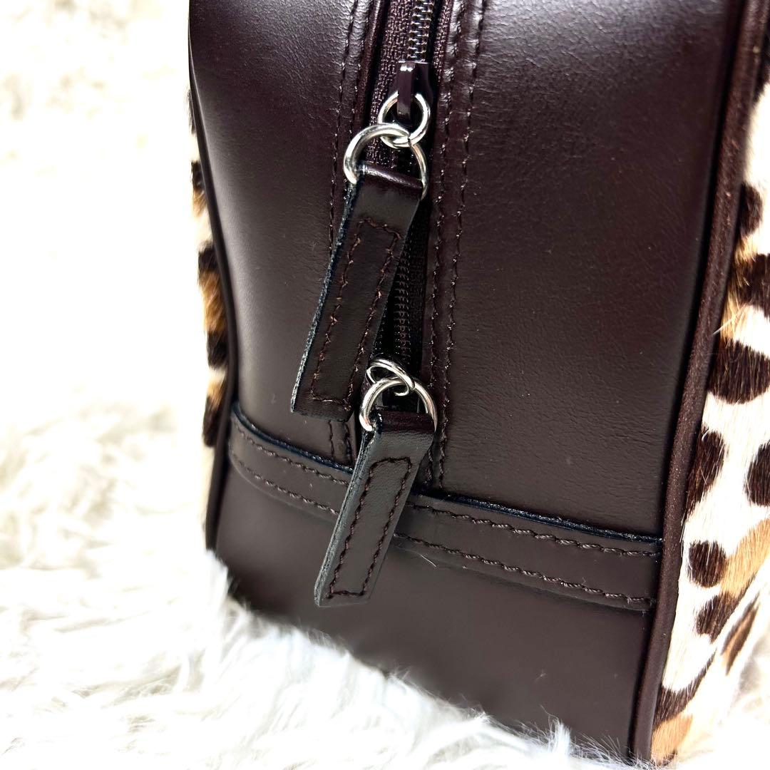 美品✨ 濱野皮革工藝 ハラコ レザー ハンドバッグ レオパード 皇室