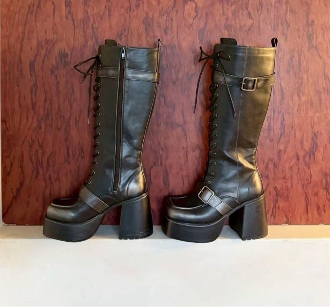 新品 MURUA レースアップロングブーツ ブラック 23.5cm 未使用