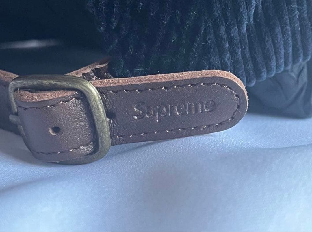 希少】Supreme コーデュロイ キャップ 革 バックベルト ネイビー
