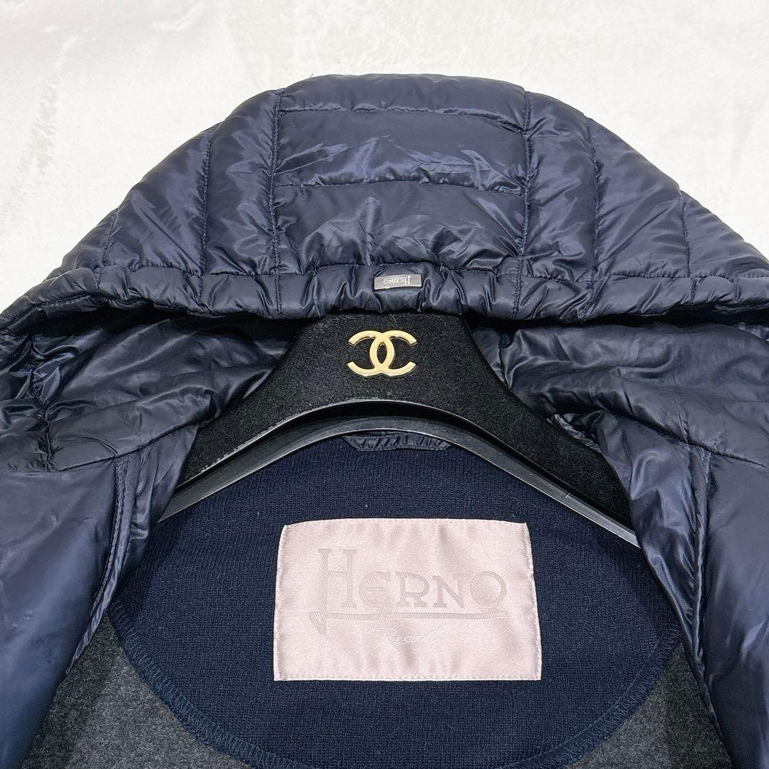 極美品✨ ヘルノ 切替 ダウンジャケット ウール メンズ ネイビー