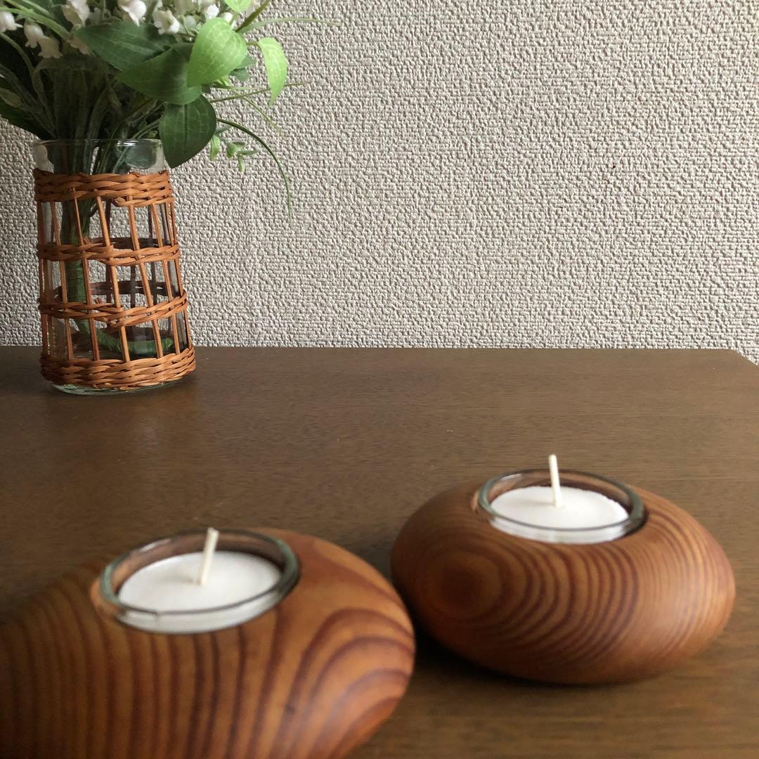 木製 キャンドルホルダー 2個セット ドイツ WECKガラス キャンドル付き