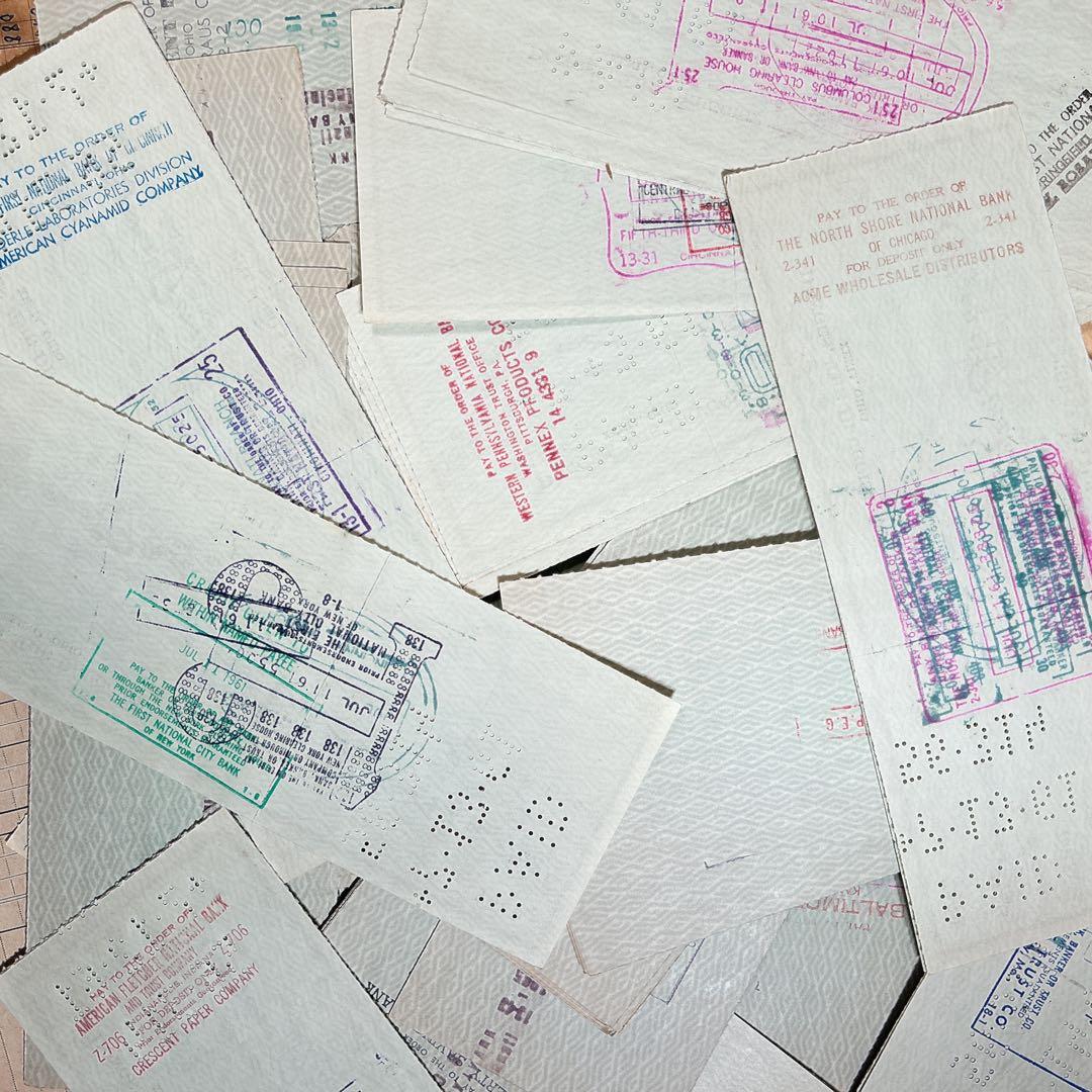 ヴィンテージ 小切手 20枚 紙モノ アメリカ ブルー 蚤の市 伝票 手書き