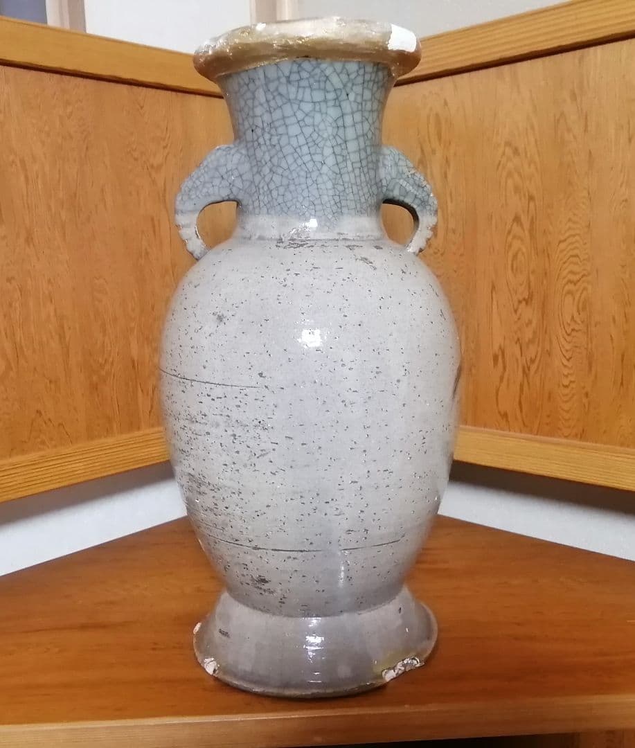 相馬焼 双駒 金彩 双耳大花瓶 希少品 大正期頃 高さ約34cm 骨董 古美術