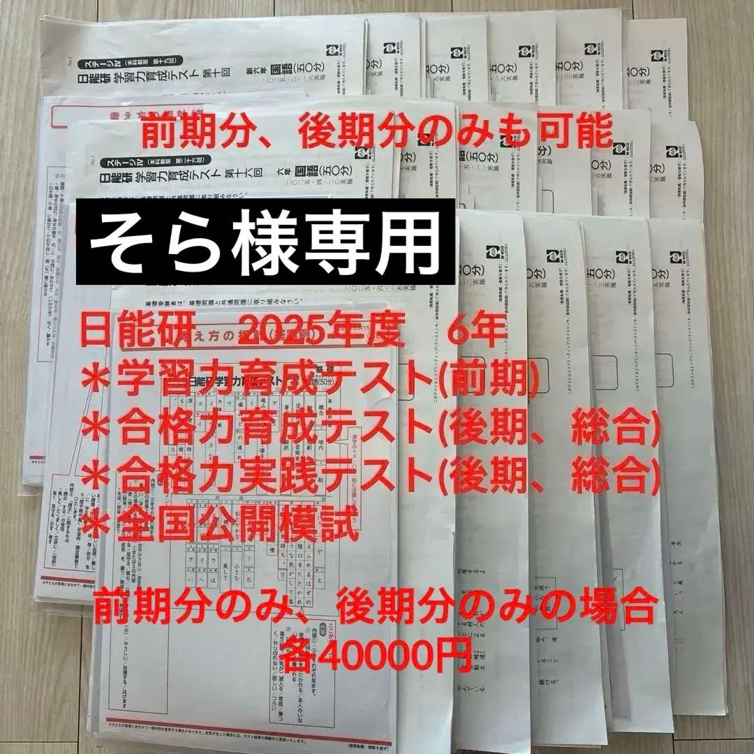 日能研　2025年度　6年　学習力育成テスト等 最新版2025年度日能研新6年 学習力育成テスト前期 3回分 - メルカリ