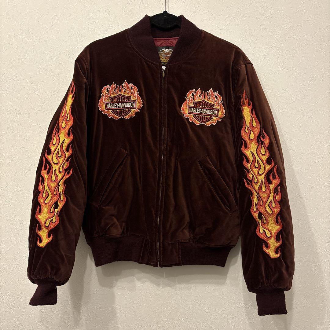 HARLEY DAVIDSON 別珍 ベロア フレイム スカジャン HARLEY DAVIDSON 別珍 ベロア スカジャン フレイム M ブラック - メルカリ