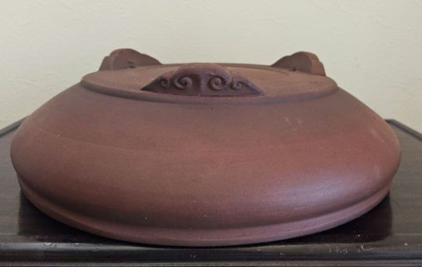 陶器製 赤褐色 大型盆栽鉢 排水穴付き 落款 陶陽 松本武