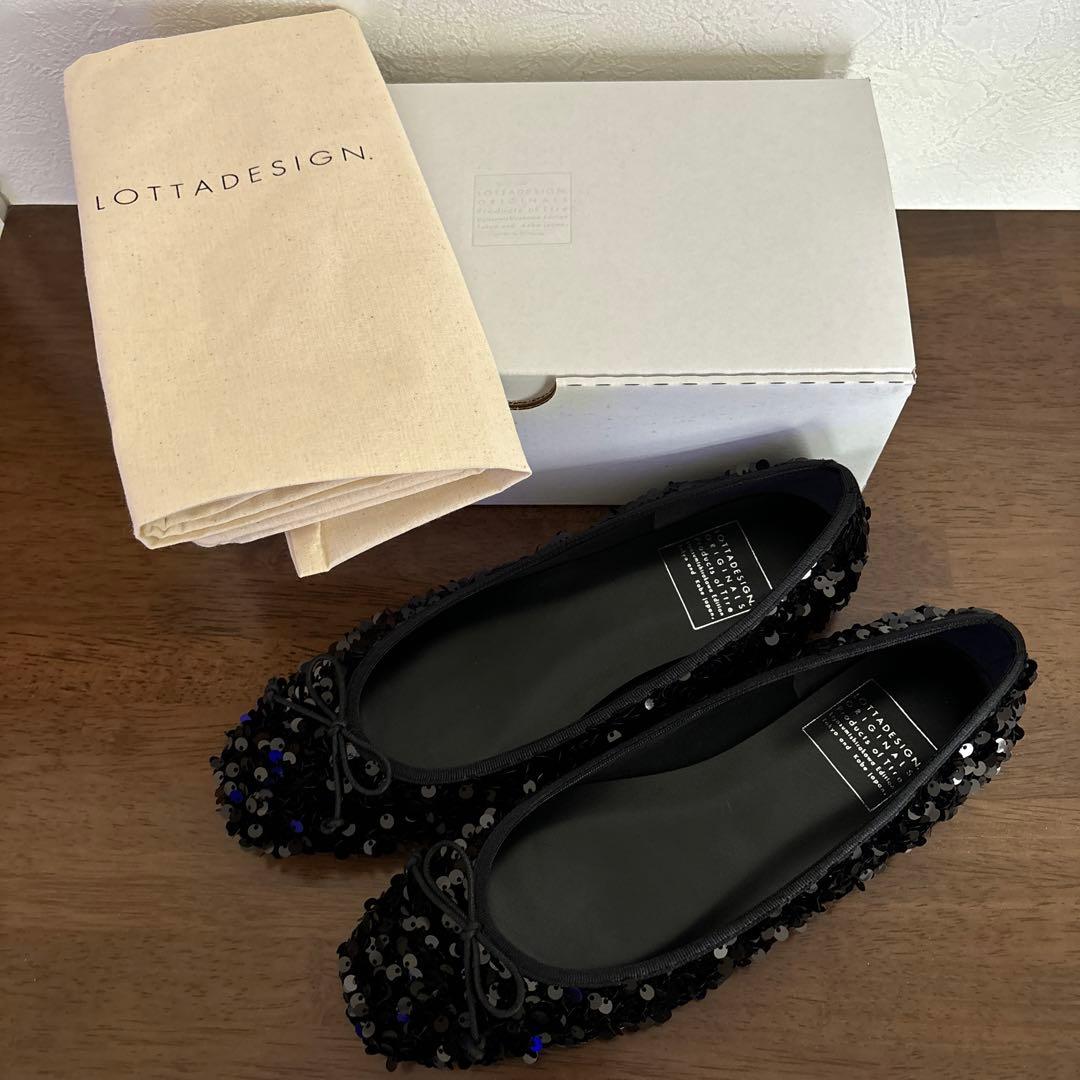 ロッタデザイン　スクエアバレエシューズ　スパンコールブラック HIMIKO バレエシューズ パンプス 「HIMIKO」「ZOZOTOWN限定デザイン