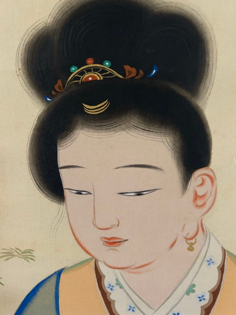 橋本永郁 聴琴 美人図 双幅 共箱 漆塗軸先 掛け軸 骨董品 - メルカリ