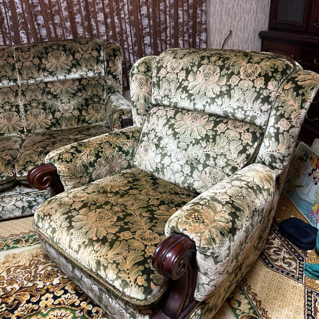 昭和レトロ オールド カリモク 金華山 1人掛け ソファー 花柄 ベロア