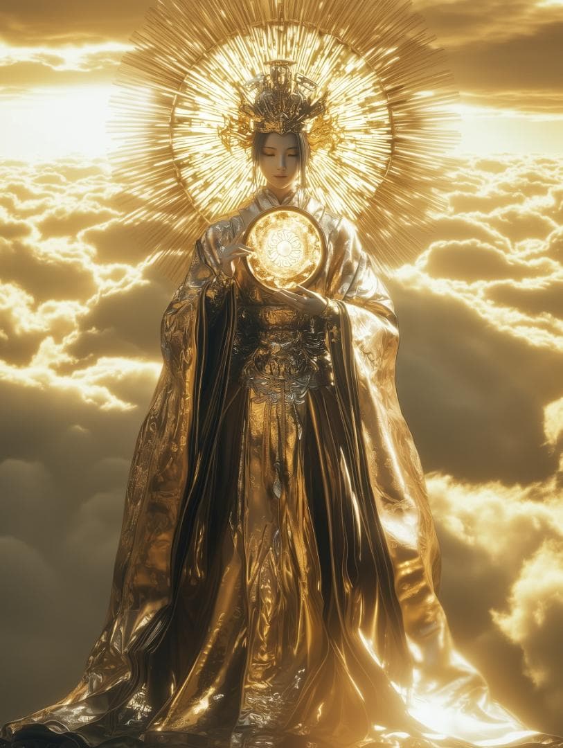 A4☆318【天照大御神】雲海を照らす金耀【風景画】【神聖画】