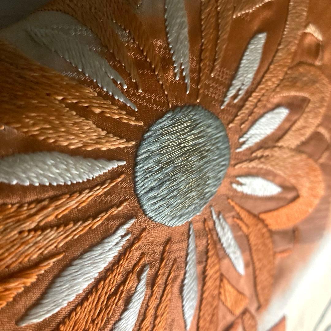 アンティーク名古屋帯 刺繍の大輪花模様 大正ロマン 正絹 上質 No.2-27