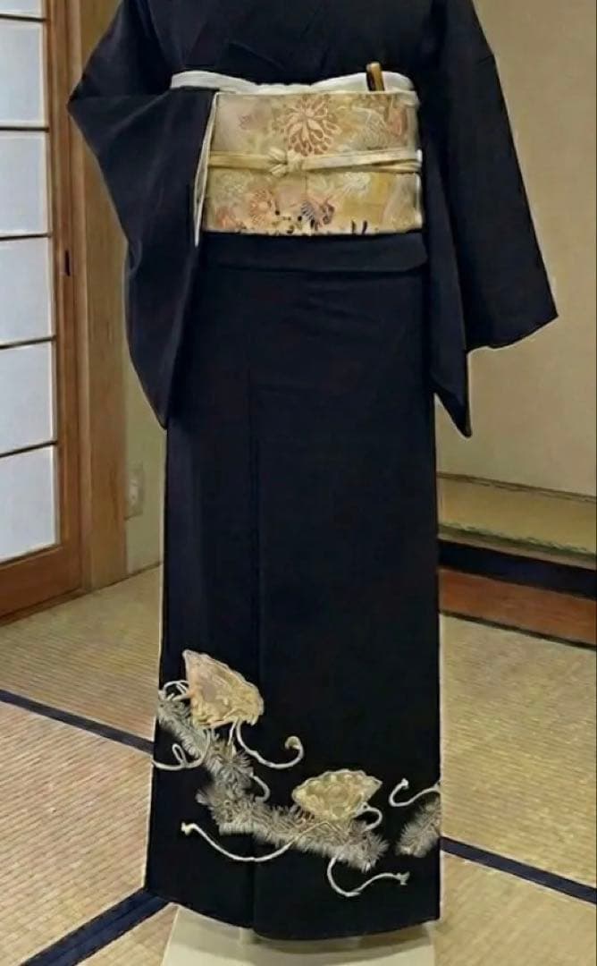 最終価格 黒留袖 袋帯 鶴 4点フルセット 結婚式 比翼仕立て 帯締め 帯