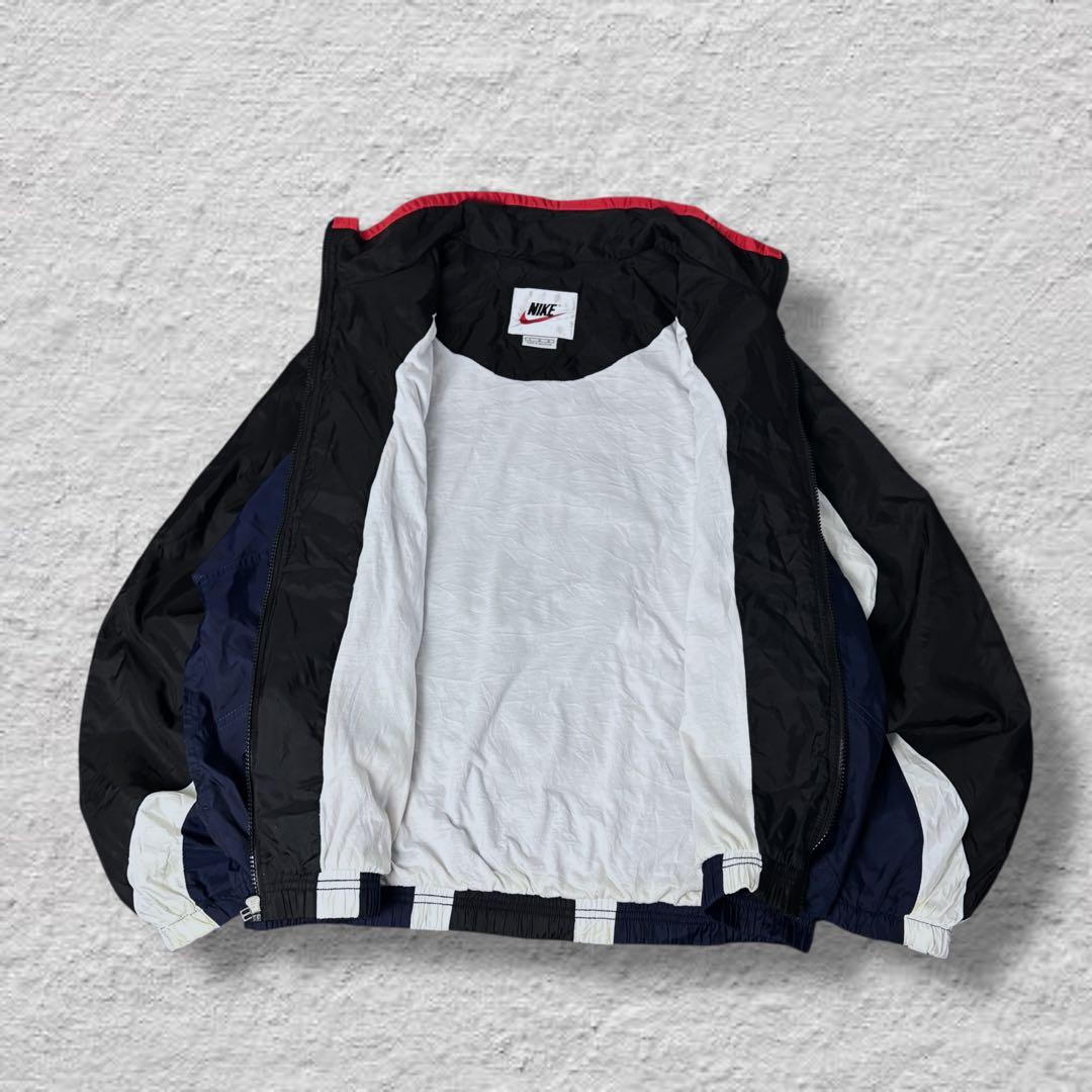 nikeナイキナイロンジャケット90sビッグロゴvintage古着ブラック刺繍L