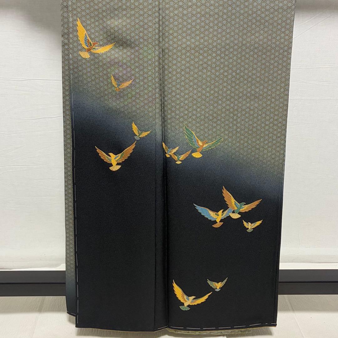 D321 訪問着 斉藤三才 三才鳥 麻の葉 正絹 着物 袷 しつけ糸未使用極美