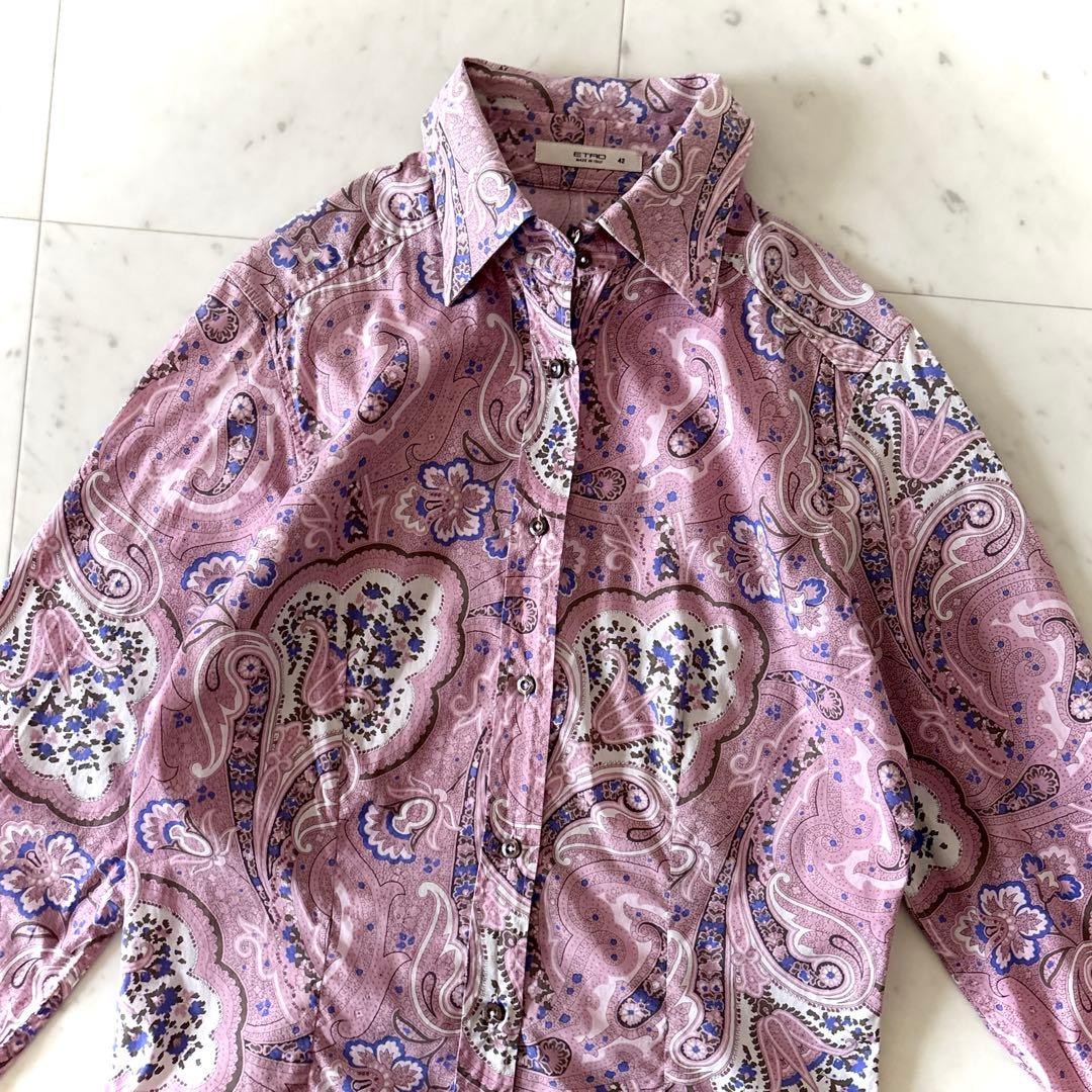 美品 エトロ ペイズリー柄 長袖シャツ 洗える 42 ピンク イタリア製 L