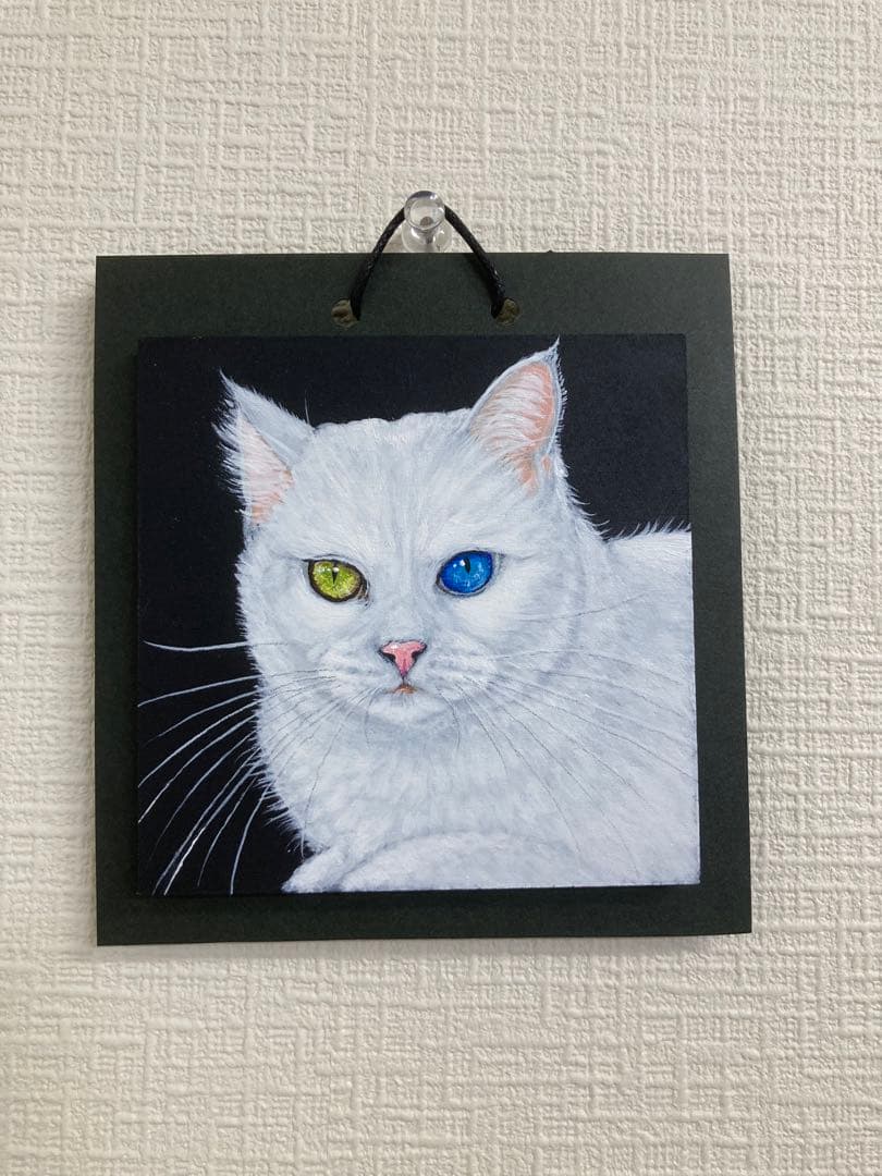 猫の絵 アクリル画no.52 白猫 幸せを呼ぶオッドアイ - メルカリ