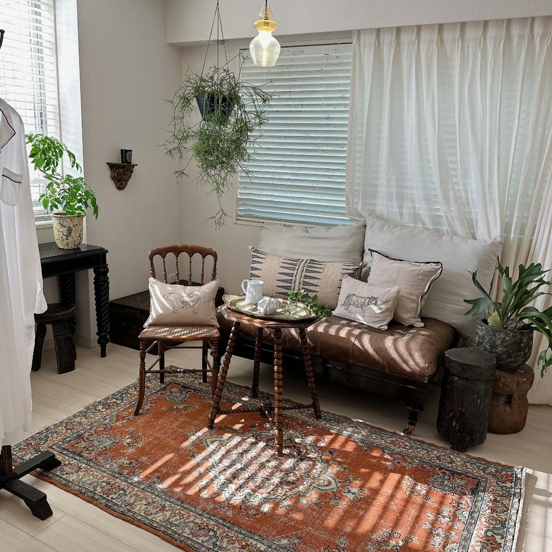 トルコ ヴィンテージラグ A12 レア オレンジ ブラウン ピンク ブルー