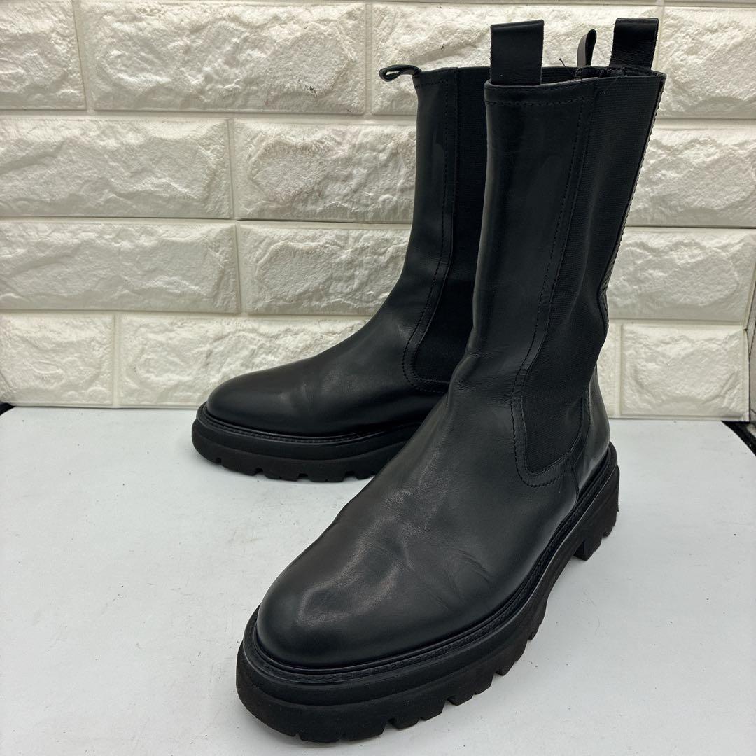 【良品】パスクッチ サイドゴアブーツ 38 チェルシーブーツ トラックソール 黒 パスクッチ PASCUCCI エクストラライトソールチェルシーブーツ （BLACK
