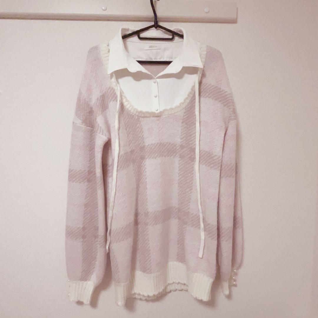 pium ハートチェックレイヤードニットワンピース - メルカリ