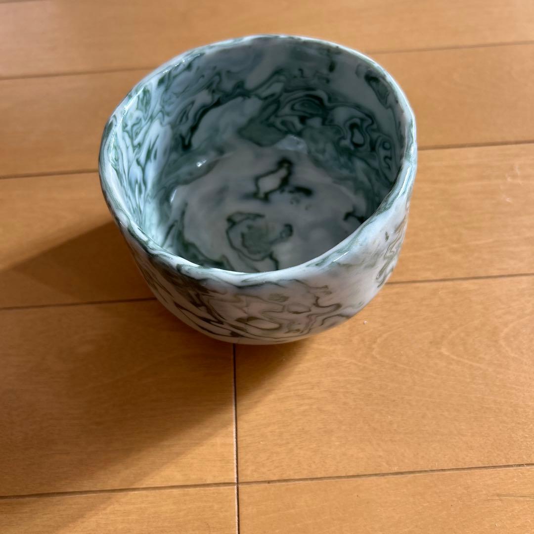 茶道具緑と白のマーブル模様 茶碗 - メルカリ
