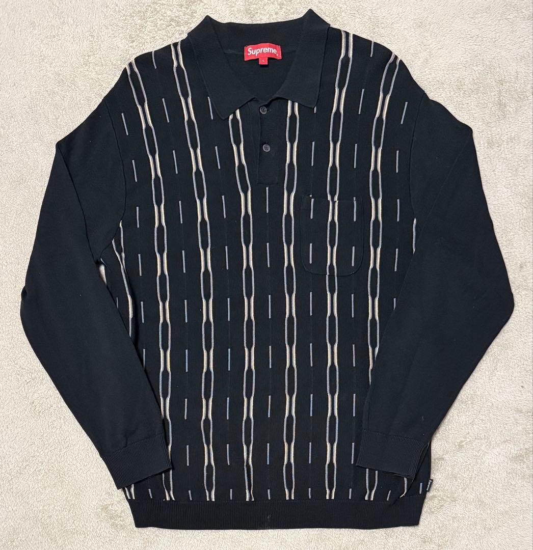 美品！Supreme Vertical Stripe Knit Polo 黒 L Supreme - Supreme VerticalStripeKnit L/S Polo Lサイズの通販 by