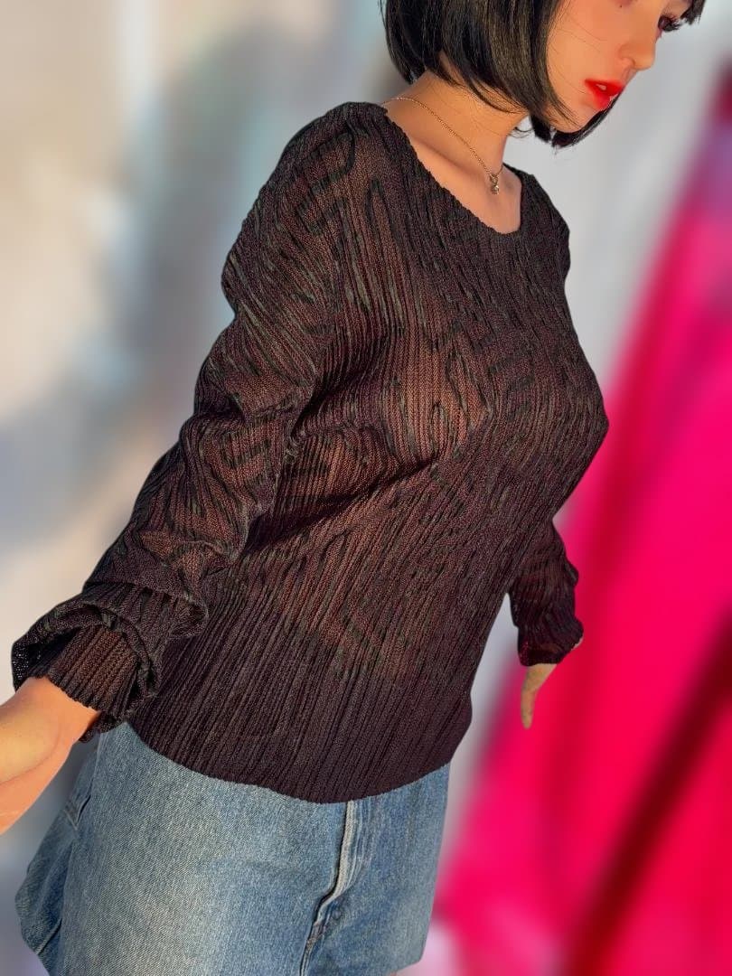 ISSEYMIYAKE プリーツ 透け感 ジグザグ模様 シャツ