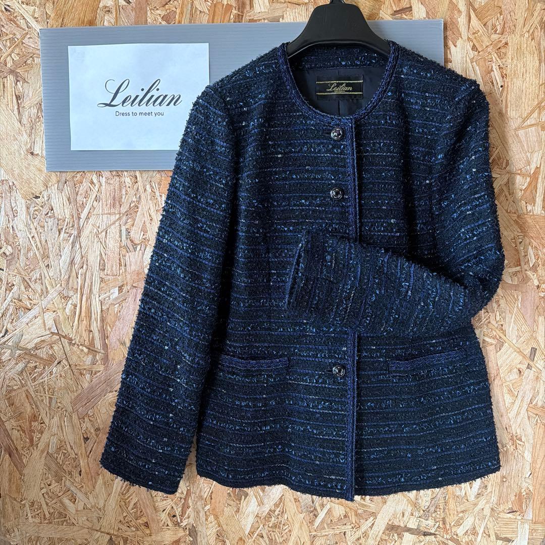 Leilian ノーカラージャケット ネイビー ツイード ノーカラージャケット|レリアン | レリアン公式オンラインストア