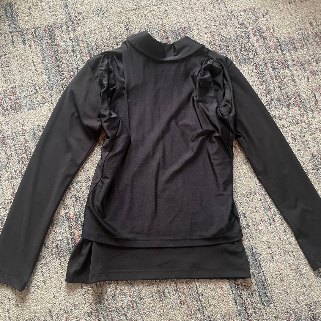 極美品 コムデギャルソン 丸襟カットソー シャツ 変形 L 黒 ブラック