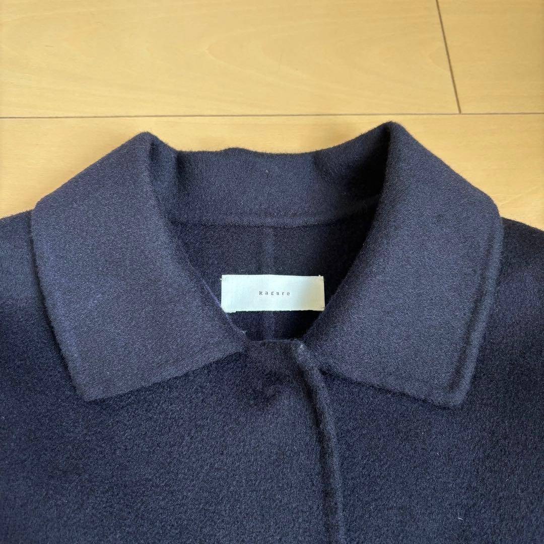 かぐれ ウールステンカラーショートコート ネイビー - メルカリ