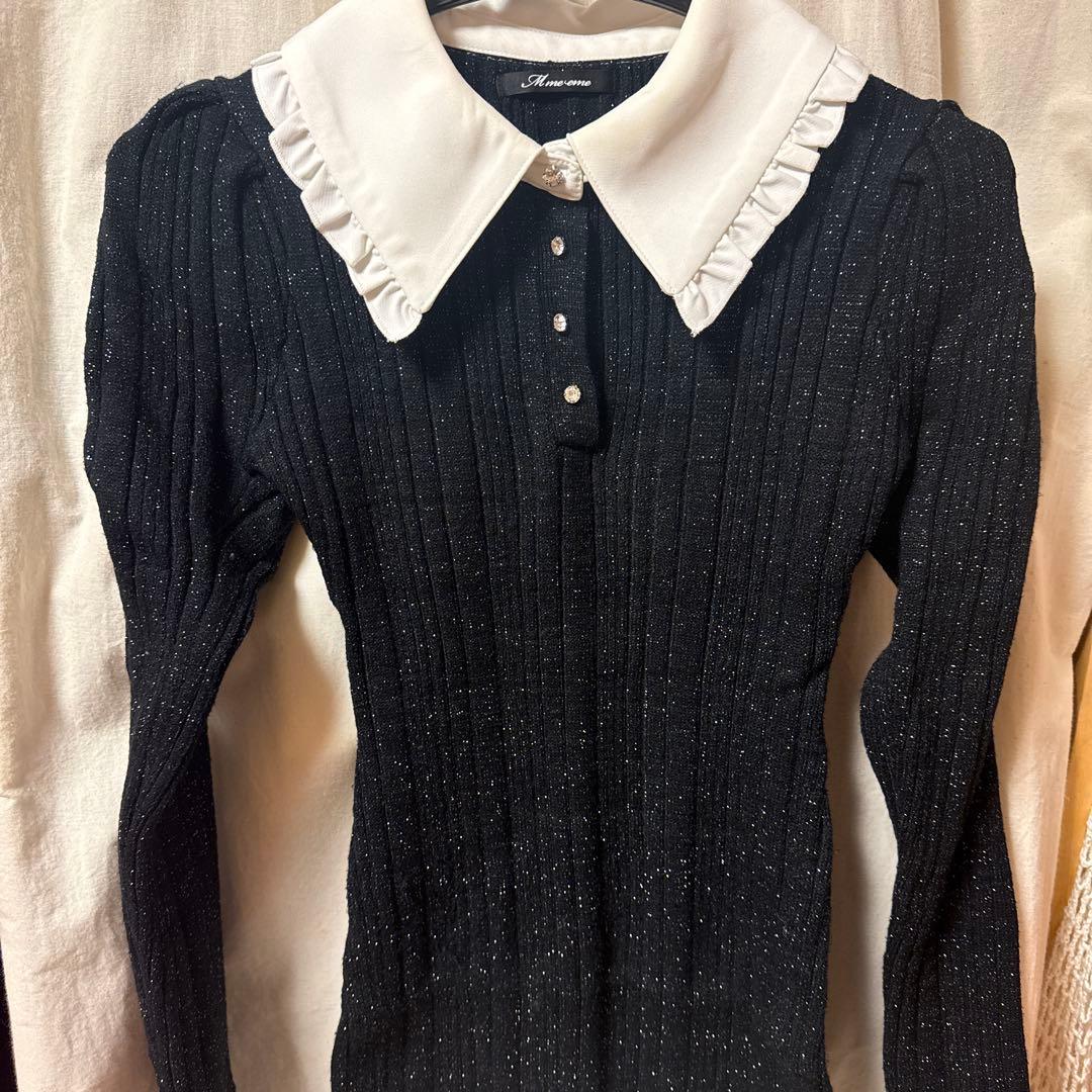 エムミーエメ M me eme フリルカラーニットワンピース 黒 - メルカリ