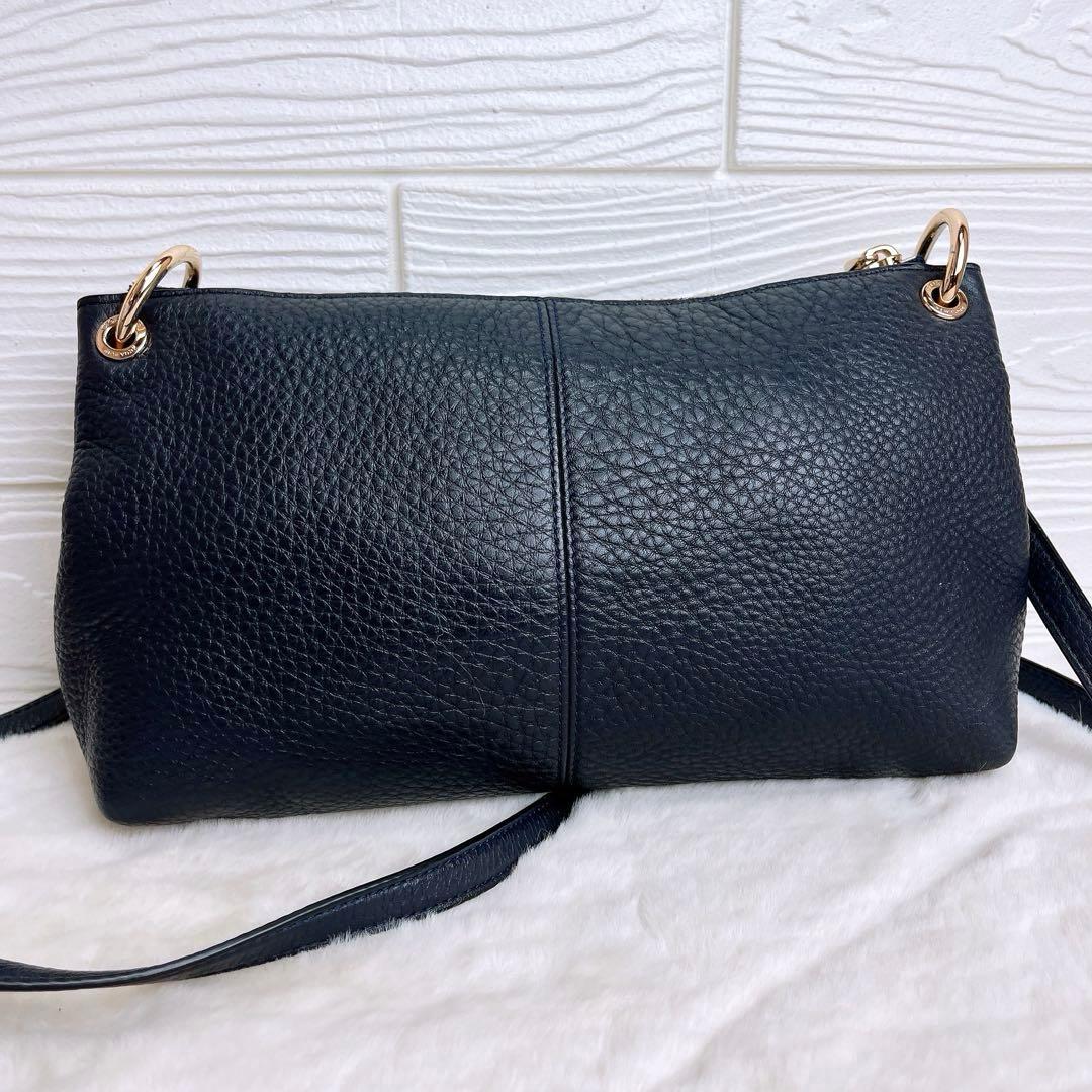 極美品☆COACHコーチ ショルダーカメラバッグ レザー ネイビー シボ革