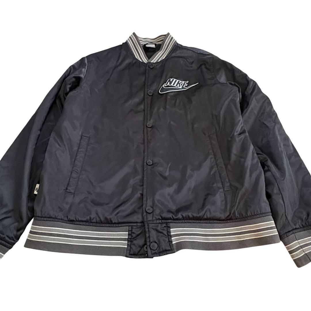 NIKE オールドスクール サテンスタジャン XL 黒 銀 刺繍ロゴ - メルカリ