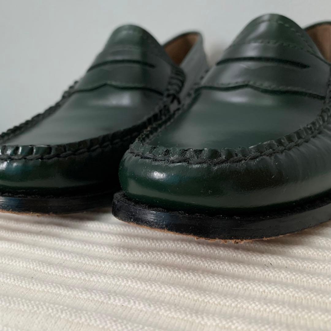✨美品 G.H.BASS 24.5㎝ グリーン ローファー 革靴 ビジネス 通学