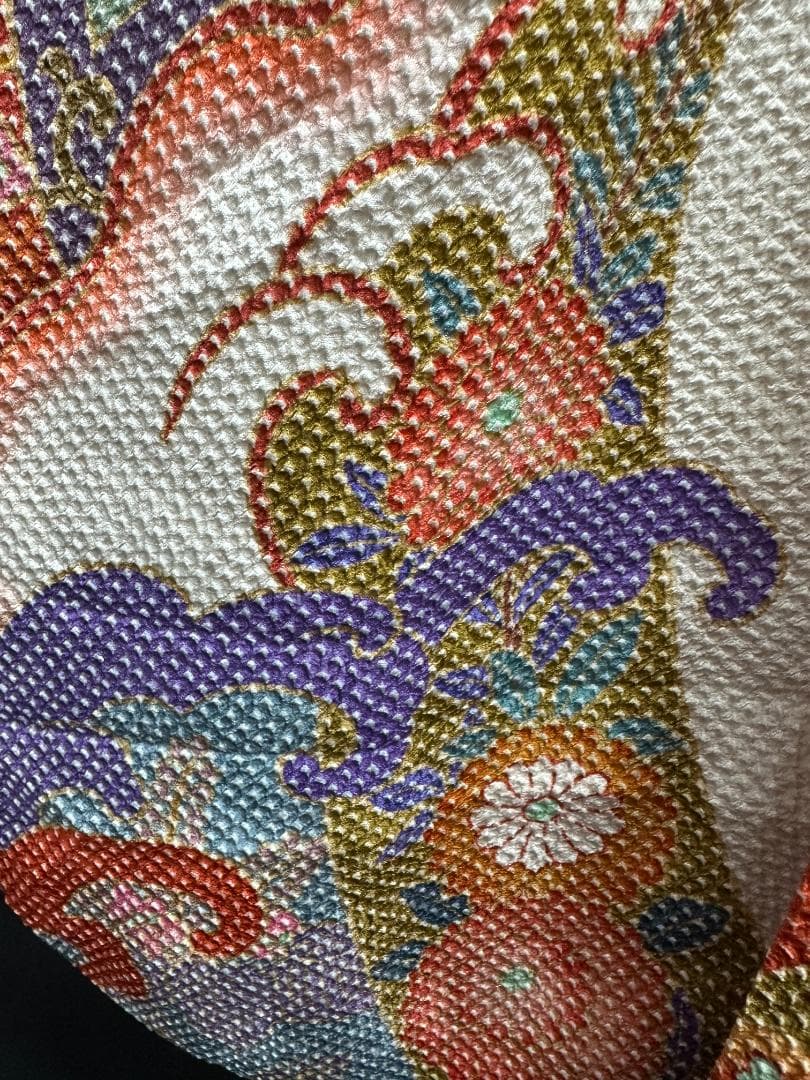 藤娘きぬたや 総絞り 白地 波鶴橘 小紋バック振袖 長襦袢2点セット