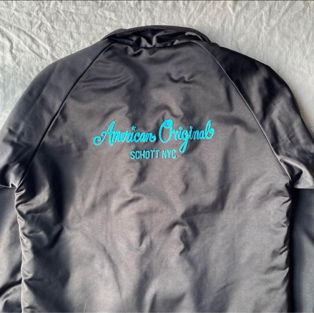 美品】Schott ショット 裏ボア コーチジャケット ブラック 刺繍 L