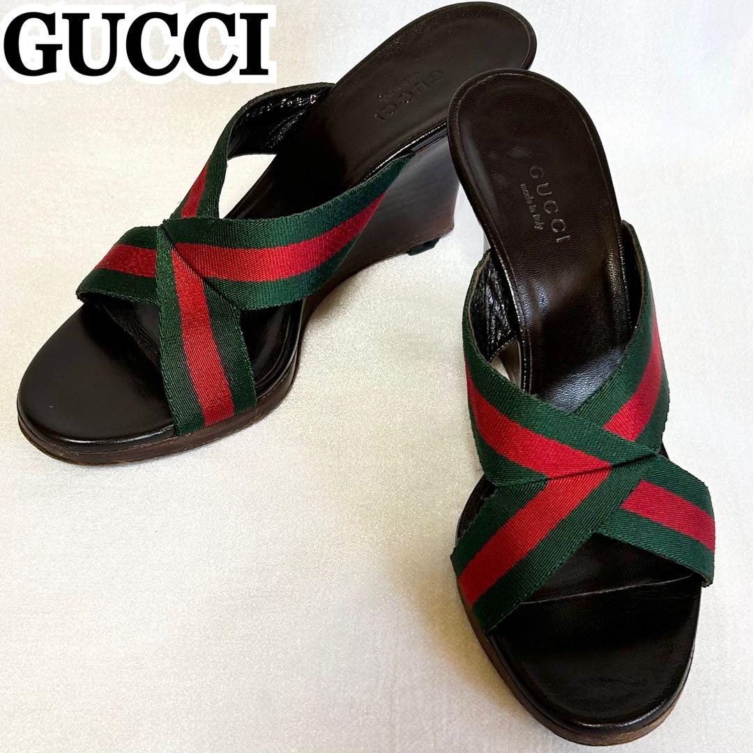 グッチ GUCCI ミュール パンプス ヒール ウェッジソール サンダル GUCCI - □美品□ GUCCI グッチ スエード サンダル ミュール バンブー
