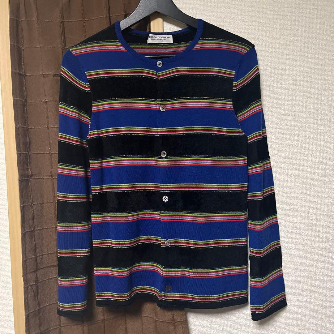 robe de chambre マルチボーダー カーディガン 透かし編みマルチボーダーVネックニットカーディガン（カーディガン